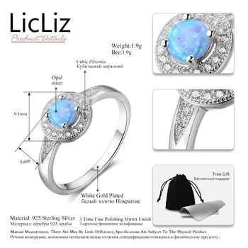 LicLiz 925 сребро пръстени за жени син опал годежен пръстен проправи кубичен цирконий годежни пръстени Halo Finger Bridal LR0349