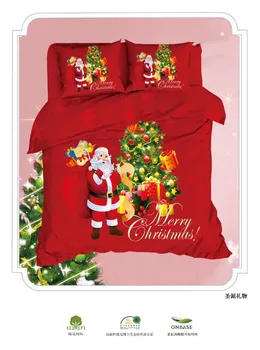 Коледен комплект постелки Дядо Коледа печатна Червена легло чаршаф с калъфка домашен текстил Queen size 4шт