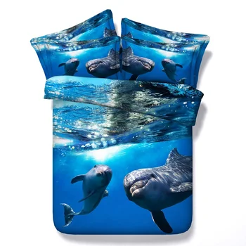 Океан комплект постелки покривки 3D Делфин пухени комплекти за легло в чантата чаршаф и одеало Cal King queen size Twin single blue sea 4шт
