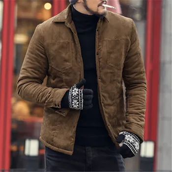 2017 Мъжете новата есенна модна марка Slim Fit с дълъг ръкав на палтото мъжете каре памук ежедневни връхни дрехи топло европейски стил на високо качество на козината