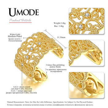 UMODE Brand Special Flower Open пръстени за жени златист цвят CZ Crystal коктейлни пръстени модерен подарък Анел Hot AUR0372A