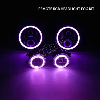 7 инча, 50 W RGB led светлини + 4-инчов RGB фарове за мъгла за off road Wrangler Rubicon JK мотоциклет 4x4 автомобил мигач светлина