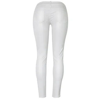 Дамски панталон от изкуствена кожа тънък Висока Талия тънък еластичността панталони бели Панталони, тесни дънки за жени Pantalon Femme