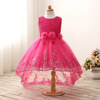 ABGMEDR Brand Принцеса Flower Girl Dress for Wedding Party високо качество на булката деца лук ръкави заден дантела тюл рокля