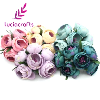 Lucia Crafts 6 бр./лот 45 мм Коприна изкуствени цветя, букет от мини Цветя за украса на сватбени партита 027010017