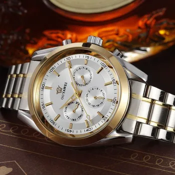 Нова автоматична Самостоятелно Wind OUYAWA мъжете мъжки ръчен часовник от неръждаема стомана гривна рокля бяло злато мода Hombre Часовници Reloj masculino