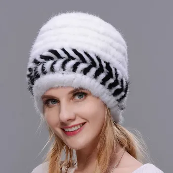 2017 нов стил зимна топла кожа капачка за жени истинска натурална норковая кожа шапка на ушна топла шапка за жените в два цвята спирала на плетени шапка