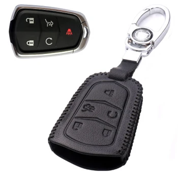 Ipoboo Brand New Leather 5 Button Remote Key Bag Case Fob Holder Chain За Cadillac Series C-Type