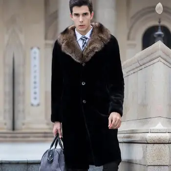 Черна зима сгущает топло палто от изкуствена кожа, мъжки кожени тренчи имитация на норки палто мъжете jaqueta de couro плюс размер S-6XL