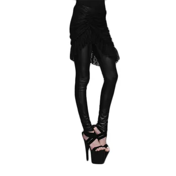 Steampunk готически жени гамаши, панталони черна дантела пискюл пола гамаши асиметрична Висока талия и дълги панталони плюс размер XS-3XL