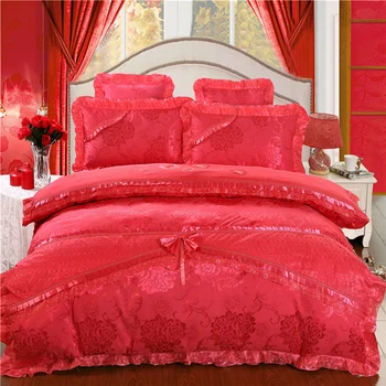 Луксозен копринен памук, жакард сватбен комплект постелки Rose любовник пухени комплект чаршаф калъфка спално бельо King Queen Size