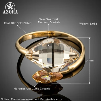 AZORA Gold Dream Color Crystal Adjustable Size пръстени за жени, пръстени Marquise Cut кубичен цирконий коктейлни пръстени TR0188