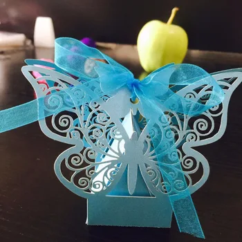 50шт лазерно рязане на кухи пеперуди бонбони, кутия, подарък чанта хартия и декорации за сватба baby shower гостите сувенири събитие доставка страна