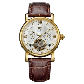 Часовници мъжки Switzerland Nesun Skeleton Tourbillon Luxury Brand Auto Self-Wind movement мъжки часовник от естествена кожа, часовници N9503-3