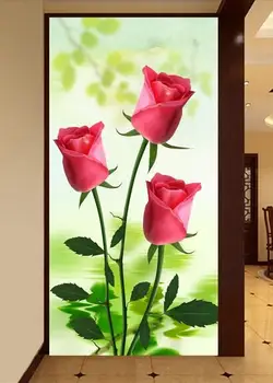 Потребителски снимки на 3d тапети нетъкан стенописи модел стикер за стена 3 d водата червена роза живопис декорация на всекидневна