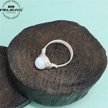 PINJEAS wire wrapped Moonstone пръстен, Ръчно изработени Filled Ring, Fashion unique Women gift crystal jewelry female