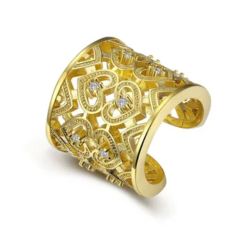 Горещ златист цвят във формата на сърце пръст пръстен с Цирконий модни бижута доста уличен стил Ден на Св. Валентин, подаръци за жени R107