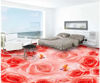 Водоустойчива рисувани стенни пол произведено по поръчка на снимка самоклеящийся 3D пол Червена Роза мода пол 3D