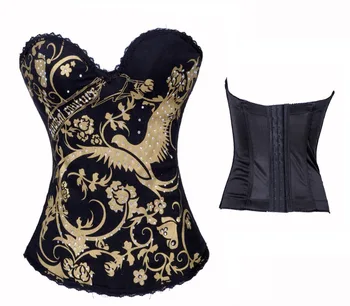 Мода печат Треска птица жена черен цвят евтини корсет блузи за жени на тялото, отслабване корсет