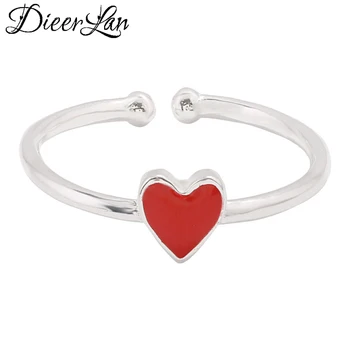 Нови постъпления 925 сребро червено сърце пръстени за жени регулируем размер на пръстена мода сребро-бижута