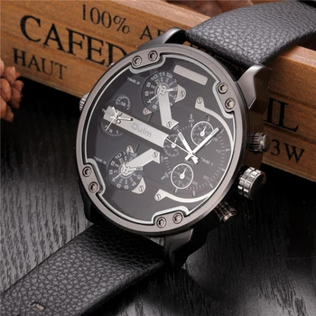 Oulm огромни кварцови часовници мъжки Ежедневни Изкуствена кожа две часови зони часовници мъжки топ марка луксозни военни часовници relogio masculino
