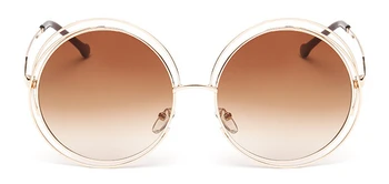 Стари кръгли големи размери са огледални лещи слънчеви очила Жените марка дизайнер метална рамка Дама слънчеви очила Дама готина ретро