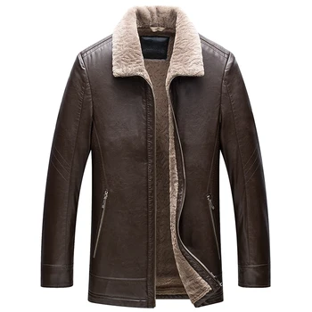 Нов стил на мъжки зимни якета от изкуствена кожа и козина, Мотоциклетът яке Кашмир водоустойчив мъжки брандираната облекло кожено яке
