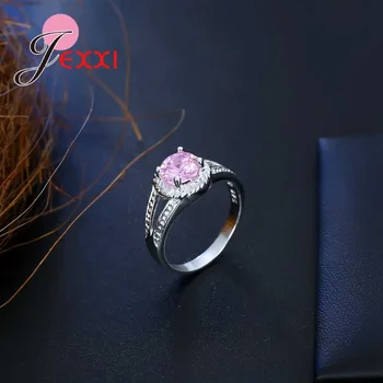 JEXXI Classic Wedding/Engagement Jewelry Лъскава Pink Zircon Women Ring Finger Dropship 925 Sterling-Silver-бижута горещи продажба