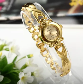 Дамски часовници кръгъл циферблат горещи продажба на златни плочи часовник Кварцов часовник от неръждаема стомана, дамски Ръчни часовници elegant mujer hot relojes