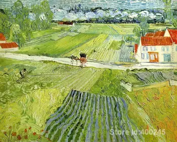 Най-доброто художествено възпроизвеждане на пейзаж с послужи като треньор и влак на заден план Винсент Ван Гог живопис ръчно рисувани високо качество