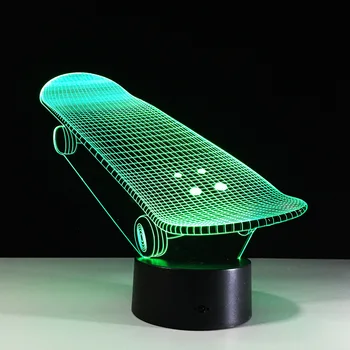 2017 нов акрилни скейт холограма 3D лампа скутер Luminaria хол деко подаръци 7 цвята промяна Lamparas de mesa