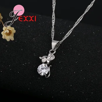 Jemmin Valentine ' s Day Present Pretty Animal Silver Jewelry Set For Girl/Children Лъскава Mouse Pendant Fashion Accessories