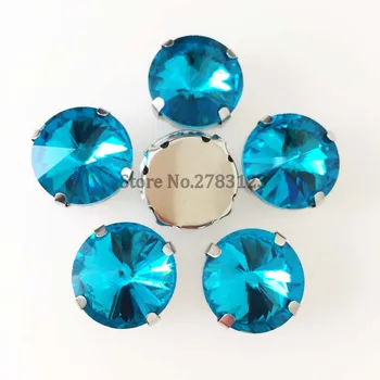 Всички размери 20 бр / пакет езерото синьо кръгла форма високо качество стъкло шият камъни сребро нокът се използва за дрехи и рокли