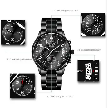 SINOBI луксозни многофункционални спортни ръчни часовници-добра марка водоустойчив часовник хронограф мъжки часовник saat relojes hombre 2017