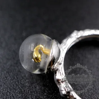 8 мм Златна пъпка в кръгла стъклена купола лампи 925 твърдо стерлинговое сребро регулируем пръстен 6260564