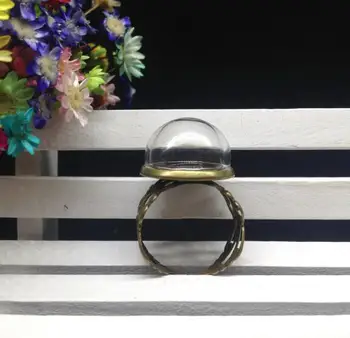 50 компл./лот от 16 мм, нов стъклен глобус бронзова покритие пръстен цвете тава намерите стъкло кръгъл стъклен флакон сам пръстен със стъклен капак пръстен бижута