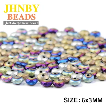JHNBY матиран плосък фасетиран през цялата хематит 6x3 мм, 100 бр. Естествен камък и руда магнетит свободни мъниста за бижута, гривни прави САМ