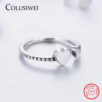 CULUSIWEI Solid 925 чисто сребро пръстен двойни сърца, пръст емайл регулируеми пръстени за жени, сватбени декорации