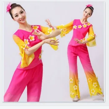 Китайски народен танцов костюм 2 бр Янко облекло древнекитайский костюм Национално класическа рокля танцьорка облекло