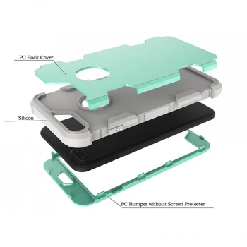 Нов 3-в-1 двуслойни PC + силиций удароустойчив калъфи за мобилни телефони iPhone 7 Plus контрастен цвят и повдигнати дизайн безеля калъфи за телефони