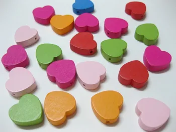 80 смесени ярки конфетных цветове 16x18mm Сърце Wood Beads~дървени мъниста