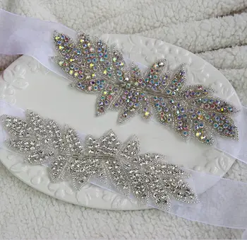 Нов прием на ръчно изработени блестящ CZ Diamond Leaf модел сватбен колан / Бял диамант колан / цвят Диамант рокля колан 1140