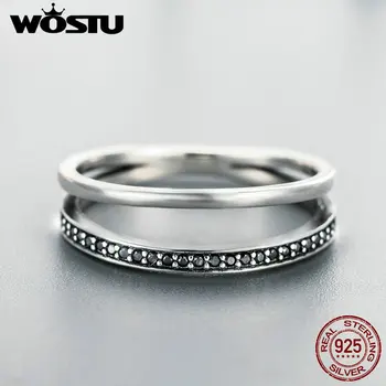 Коледа WOSTU нова мода 925 сребро черен и бял, двойни слоеве пръстени за жени, луксозни бижута S925 BKR082