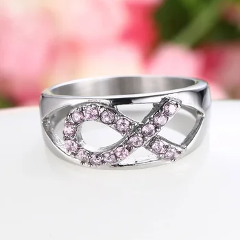 Ladies Stainless Steel Pink Crystal Breast Cancer Awareness Ribbon-Ring for Woman Club Party Анел Bague US Size 6-8