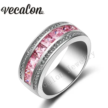 Vecalon нов розов камък AAAAA Циркон Cz годежен пръстен, Пръстен за жени 10KT бяло злато пълни женски венчален пръстен Sz 5-11
