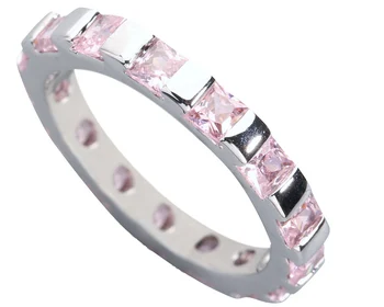 Блестящ розов кунцит 3*3 мм, полускъпоценни камъни, сребро хладно за жени пръстен Q1551