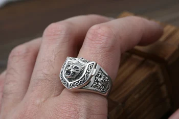 S925 стандартно стерлинговое сребро може да отвори кутията пръстен кръст Лъв красивият пръстен