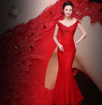 2017 Безплатна доставка червено дантела V-образно деколте, вечерни рокли, официални дълги вечерни рокли vestido de феста abiti da sera robe de soiree TK765