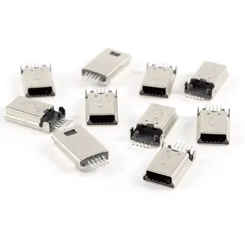 Подобряване!10 броя мини USB Тип B включете мъжки 180 градуса 5-пинов SMD SMT connector за запояване на Джак