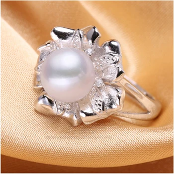 Ваттенс мода цветя пръстени сладководни перли, пръстен за жени Бохемия 925 сребро пръстен естествени перли, висулки юмрук пръстен
